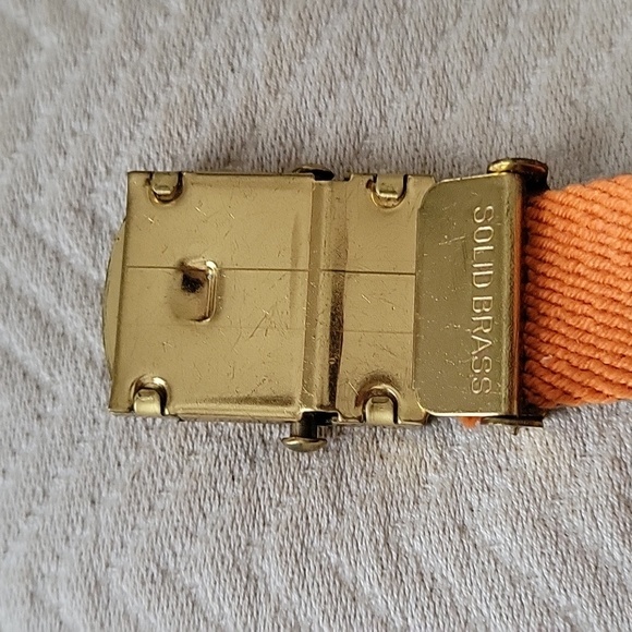 Orange & Tan Web Belt With Solid Brass Clamp Belt Buckle - Picture 3 of 5